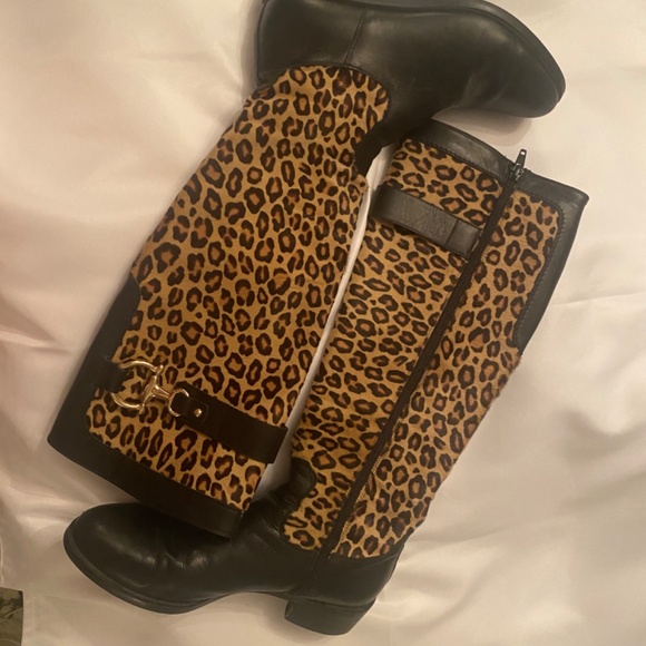 Browns couture black leather and leopard tall riding boot size 6 - Picture 2 of 8